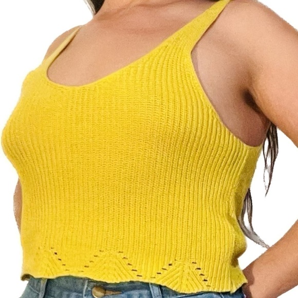 BP - Yellow Knitted Crop Top Tank Size Medium - Picture 1 of 4